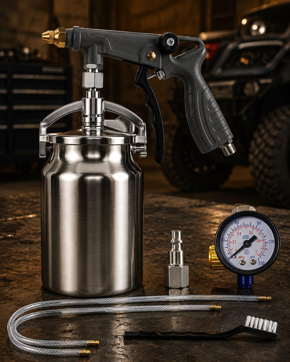 Spray gun to apply Narrowtrax